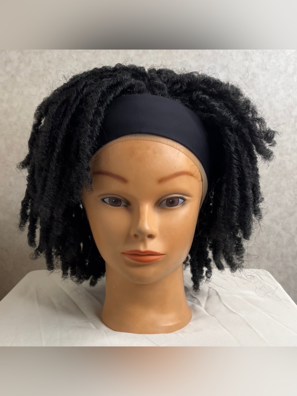 Black Curly Faux Locs Headband Wig